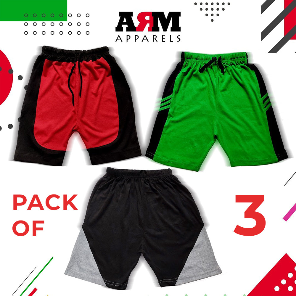 Pack of 3 Shorts For Kids - 02 (RDBL-HGBL-GRBL)