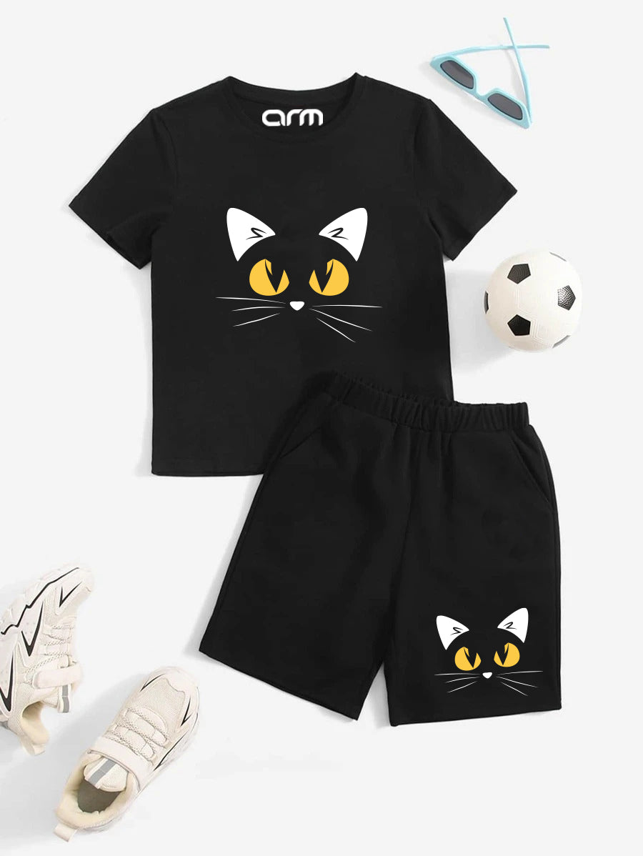Cat Printed T-Shirt & Short Set