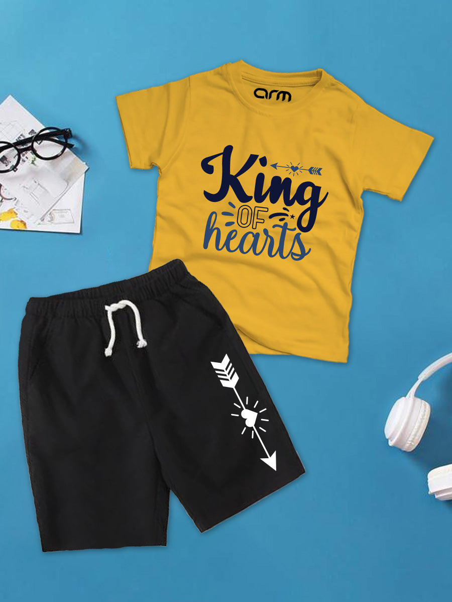 King of Hearts Printed T-Shirt & Black Short Set