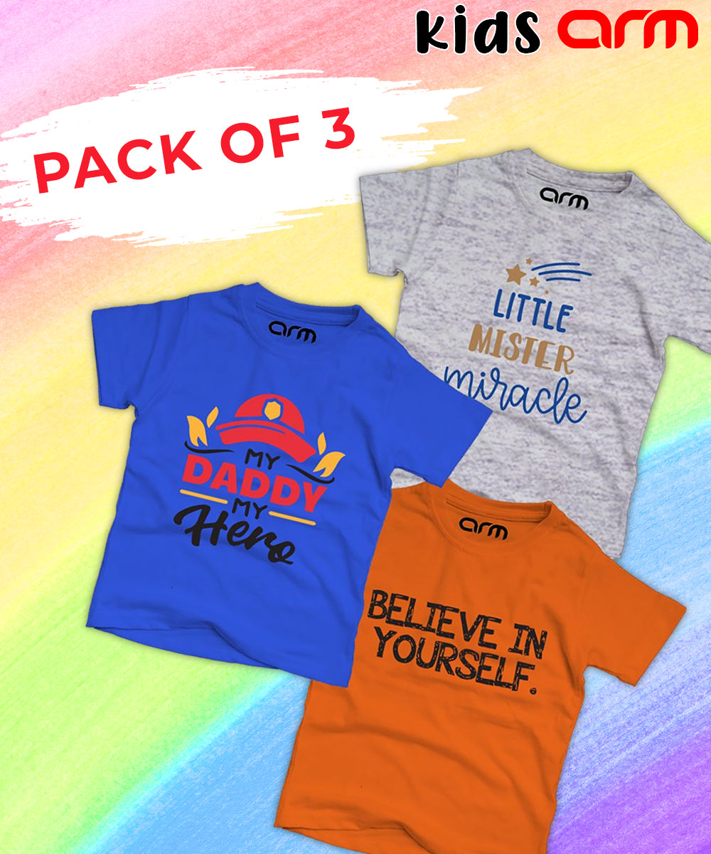 Pack of 3 T-Shirt For Kids - (LITTLEMISTER-BELIEVE-MYDADDYHERO)