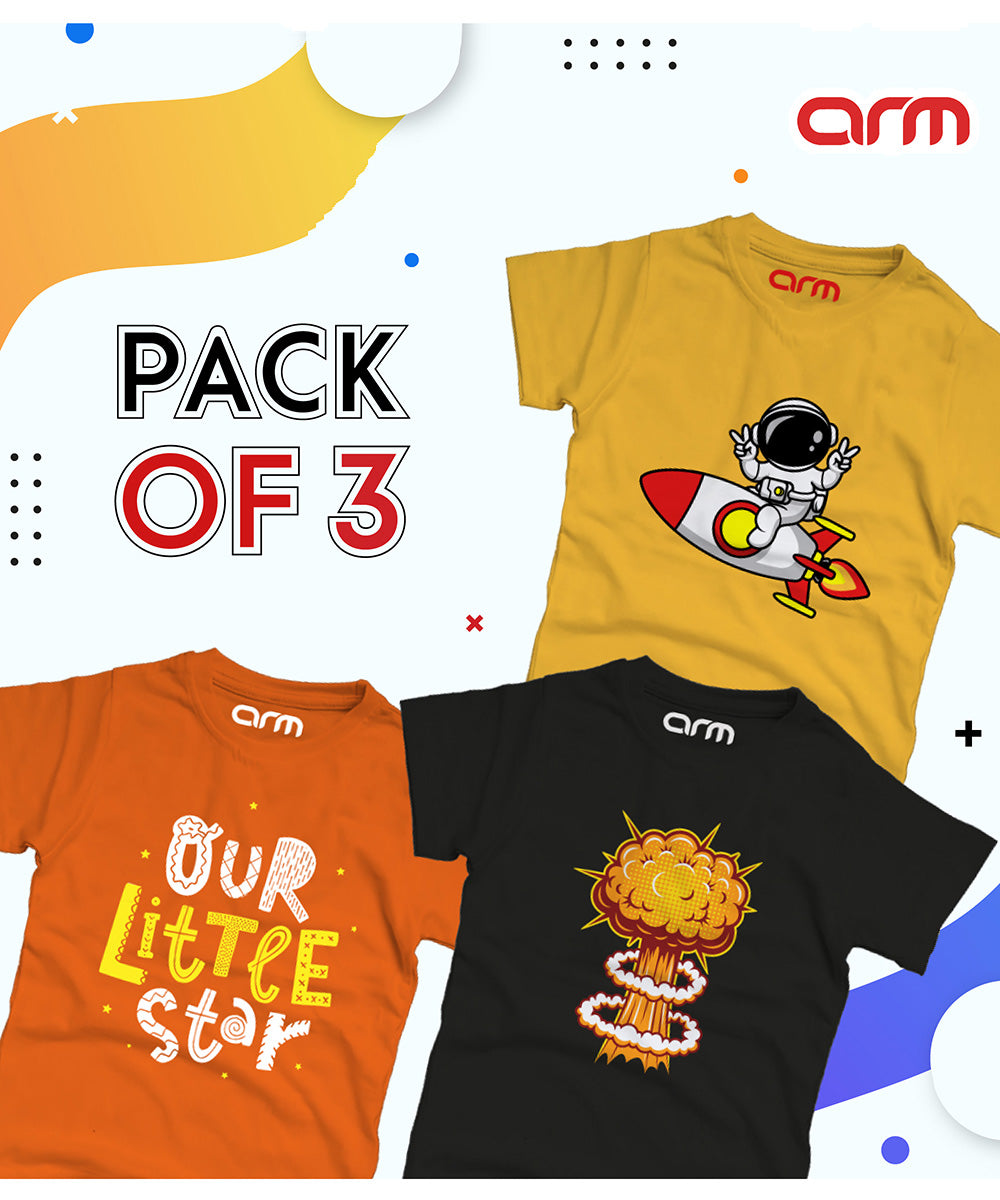 Pack of 3 T-Shirt For Kids - (LITTLESTAR-BOOM-ROCKET)