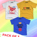 Pack of 3 T-Shirt For Kids - (LOVEMOM-CLEVERKING-EVENREAD)