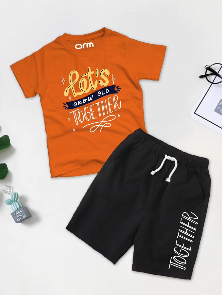 Let's grow old together Printed T-Shirt & Black Short Set