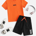 Basic Graphic Printed T-Shirt & Black Short Set