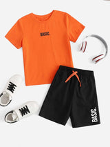Basic Graphic Printed T-Shirt & Black Short Set