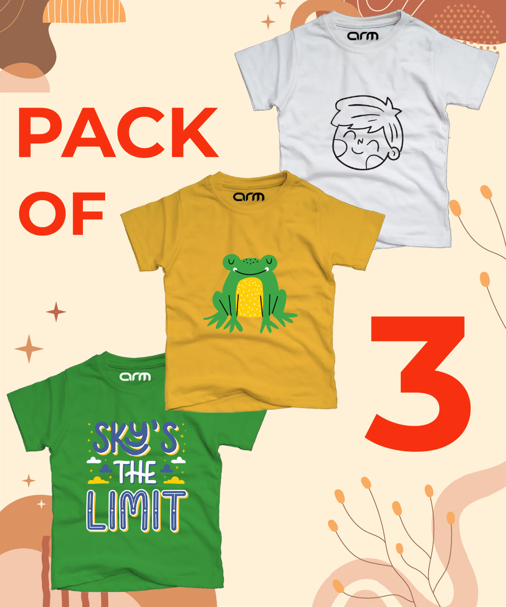 Pack of 3 T-Shirt For Kids - (BOY-FROG-SKYLIM)