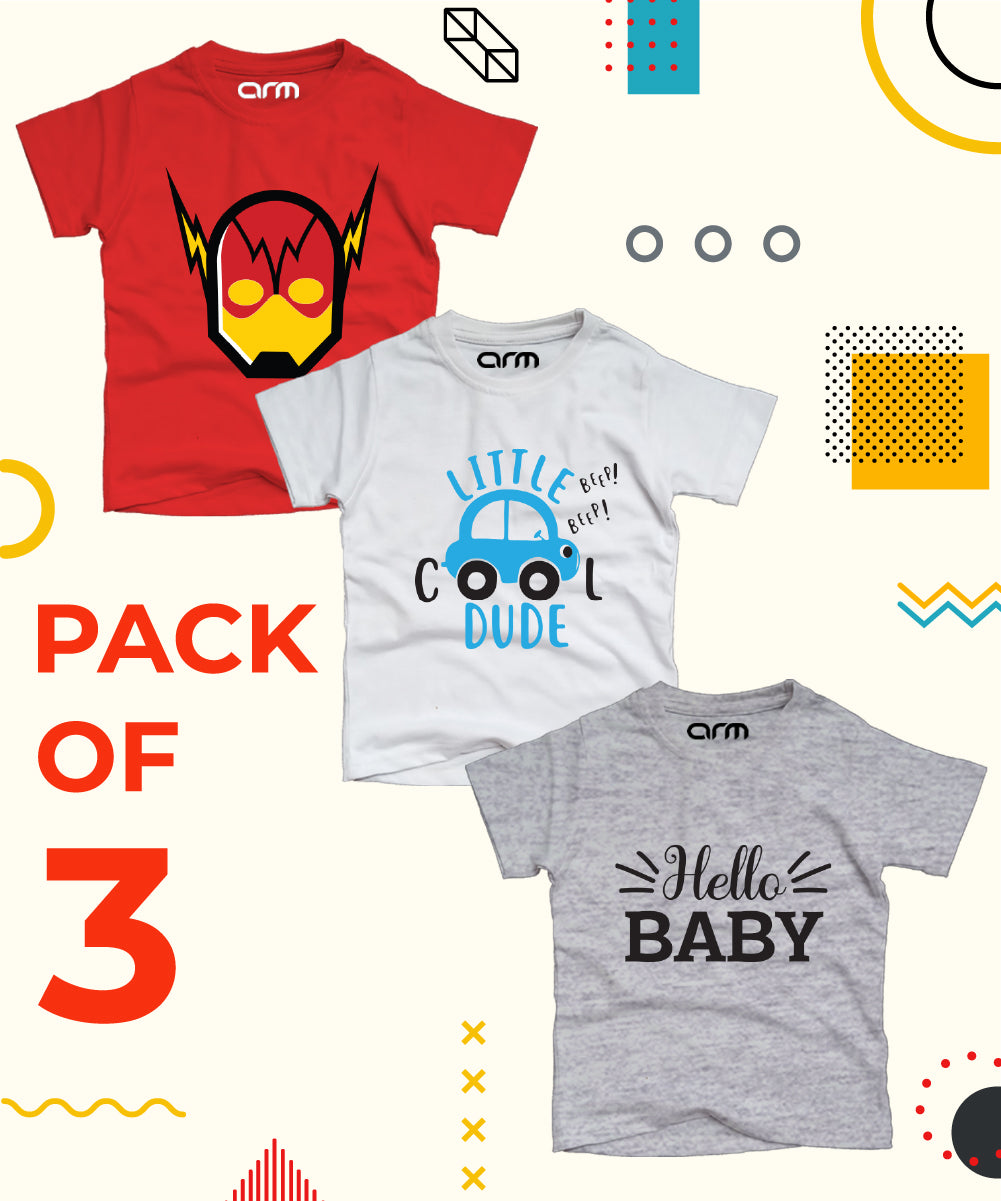 Pack of 3 T-Shirt For Kids - (FLASH-COOL-HELLO)