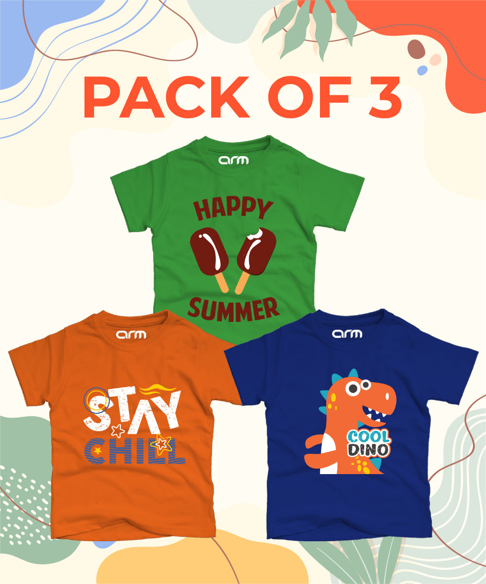 Pack of 3 T-Shirt For Kids - (CHILL-HAPPY-DINO)