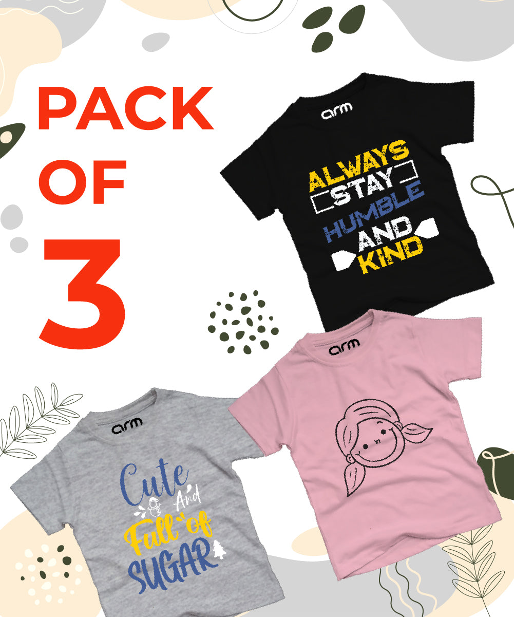 Pack of 3 T-Shirt For Kids - (SUGAR-GIRL-HUMBLE)