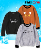 Pack of 3 Contrast Rib Sweat Shirts (SMILE-TIME-CATFACE)