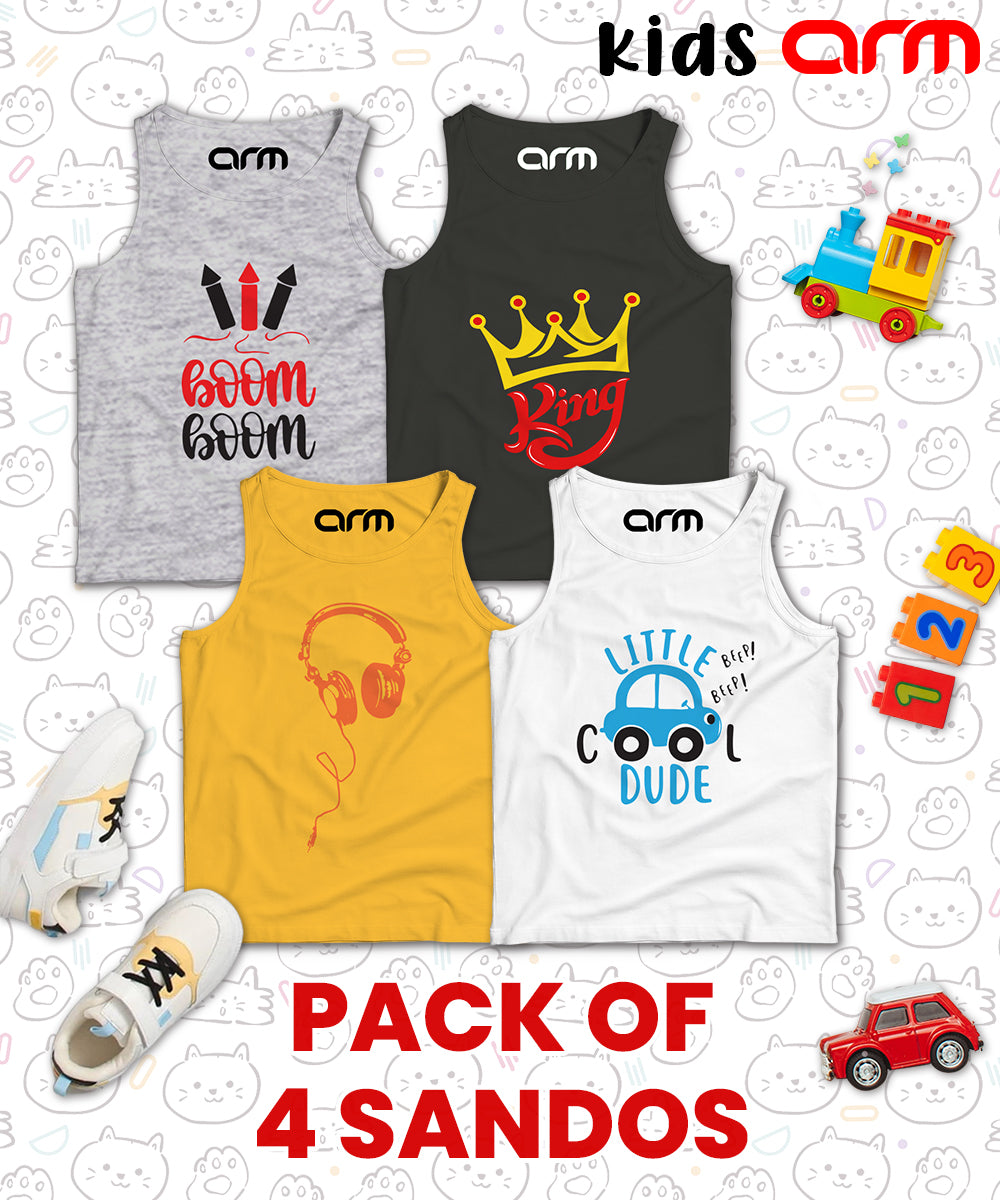 Pack of 4 Sando For Kids - (BOOM-KING-HEADPHONE-COOL)
