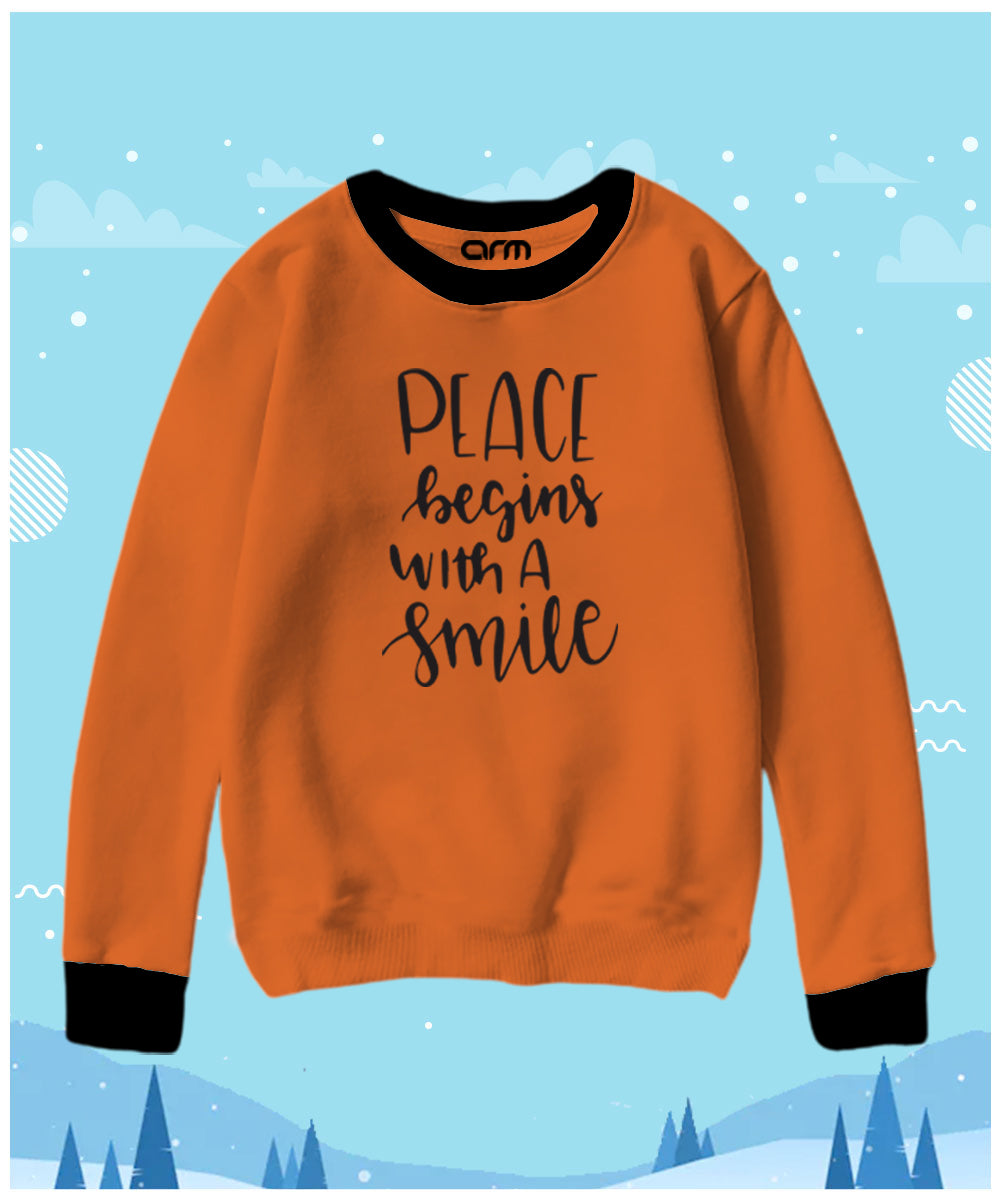 Peace Begin With a Smile Contrast Sweat Shirt for Kids