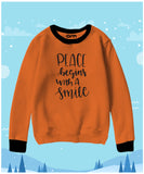 Peace Begin With a Smile Contrast Sweat Shirt for Kids