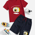 Red Say Cheese On Printed T-Shirt & Black Short Set