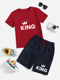 Red King Printed T-Shirt & Black Short Set