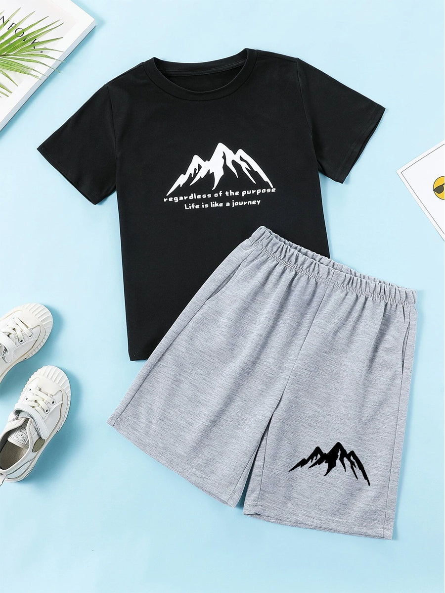 Black Graphic Regardless Printed T-Shirt & Heather Gray Short Set