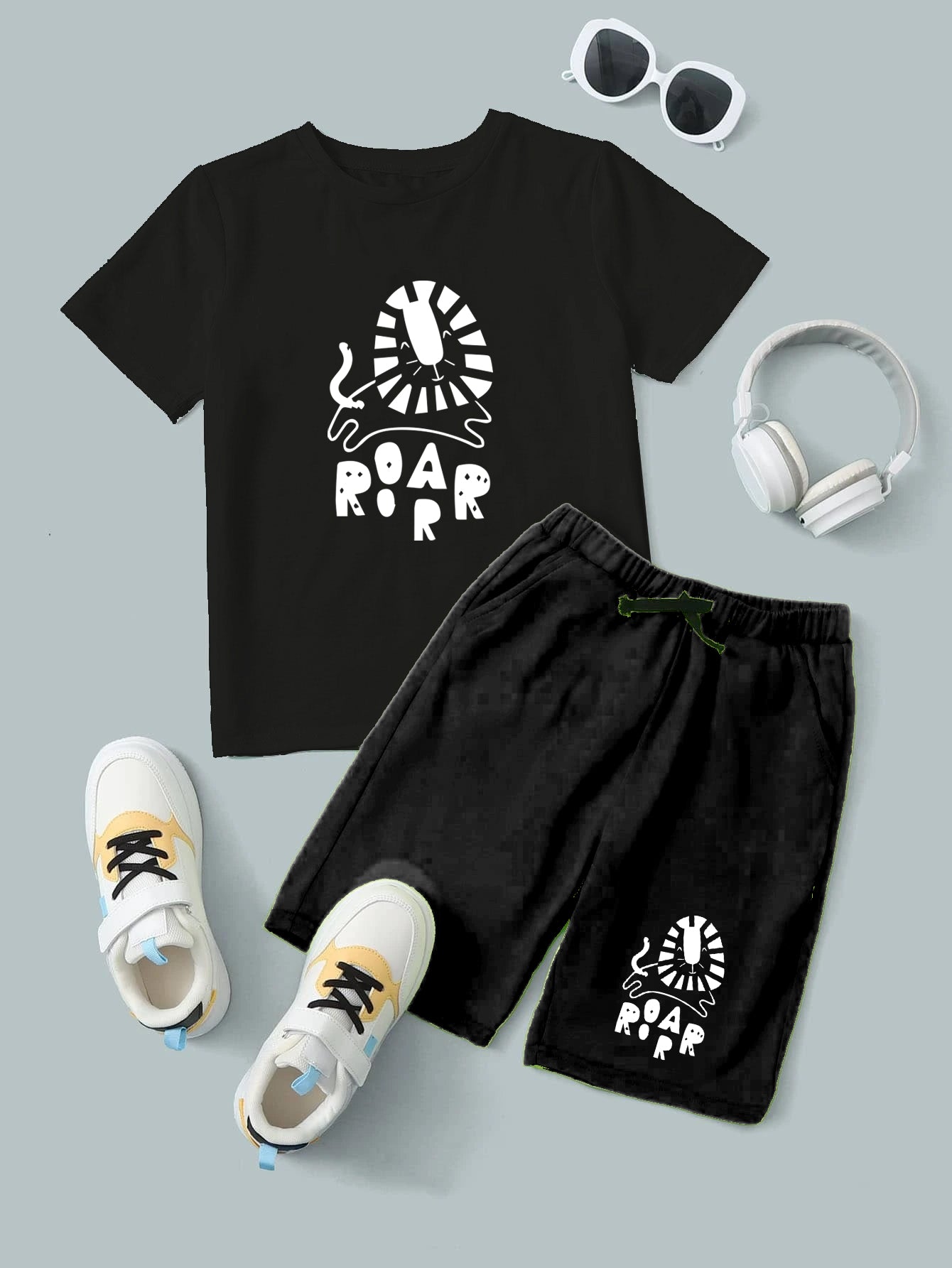 Black Roar Printed T-Shirt & Black Roar Short Set