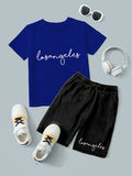 Royal Blue Losangeles Printed T-Shirt & Black Short Set