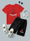 Red Spiderman Printed T-Shirt & Black Spiderman Short Set