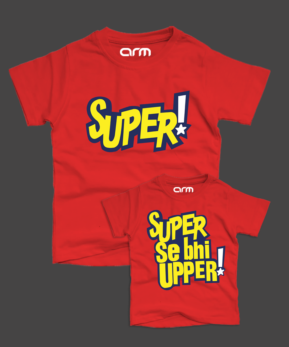 Pair of 2 Father and Son Printed T-Shirt (SuperSeBheUpper)