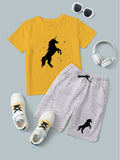 Yellow Unicorn Printed T-Shirt & Black Short Set