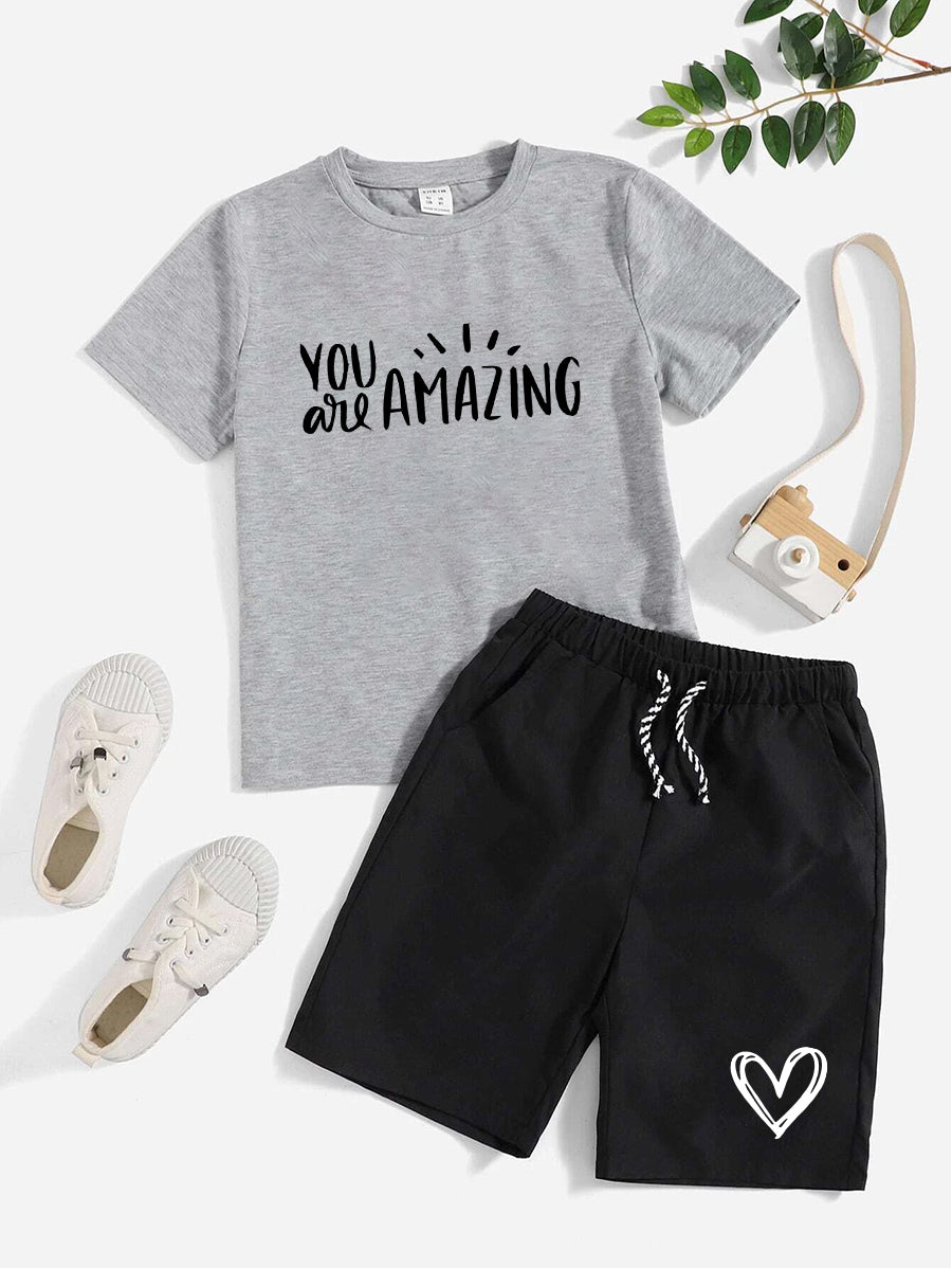 Heather Gray You are Amazing Printed T-Shirt & Black Short Set