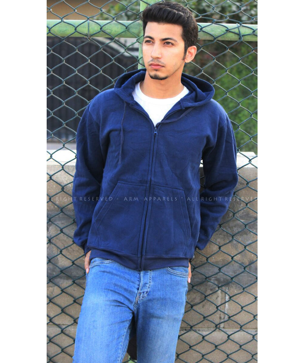 Basic Navy Blue Zipper Hoodie